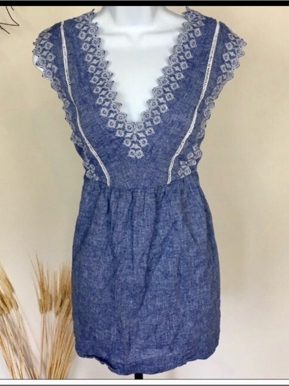 New Isabel Maternity by Ingrid & Isabel Blue Embroidered V-Neck Maternity Dress
